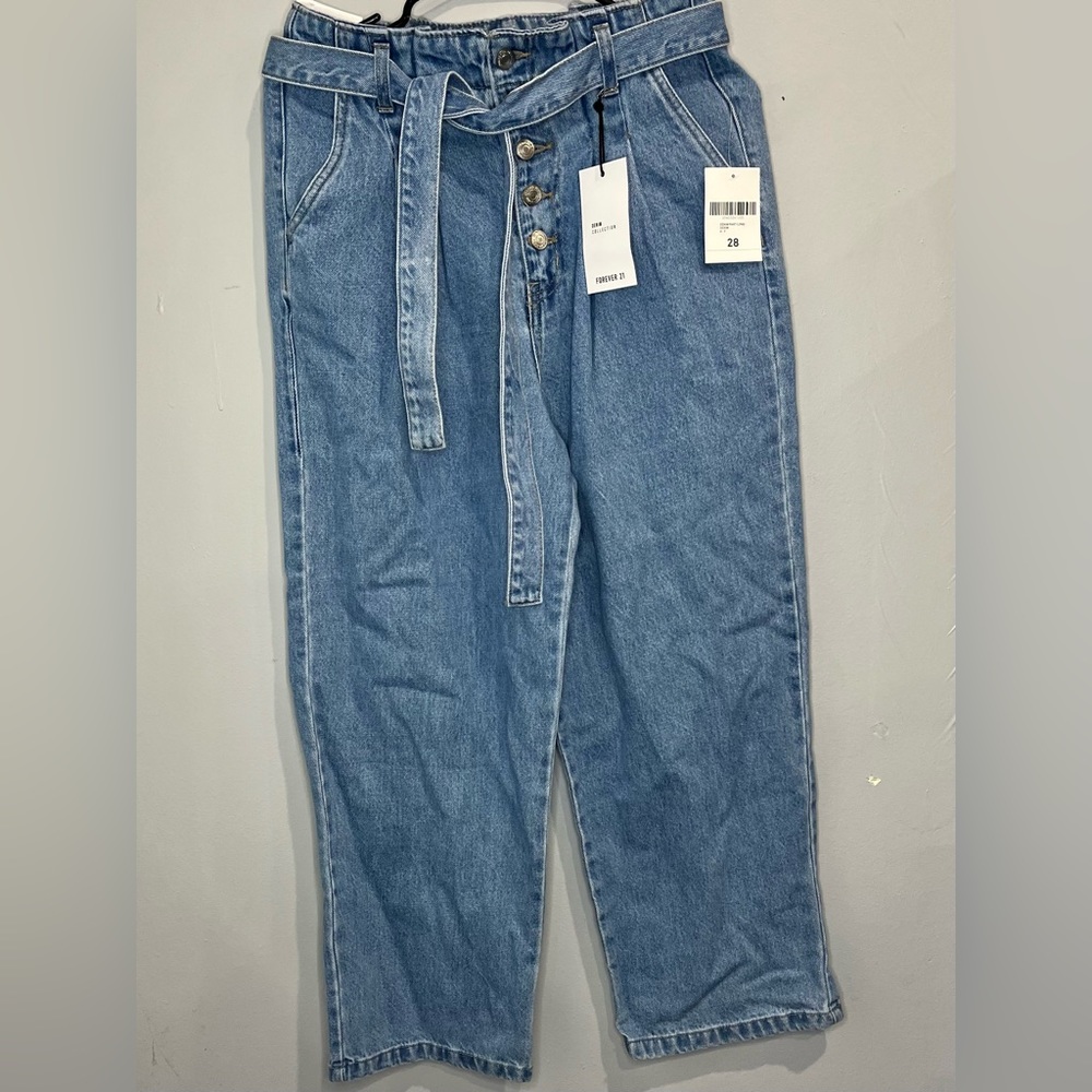 Forever 21 Belted Super High Rise Cropped Wide Leg Denim Jeans Size 6/28 New